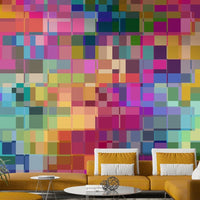 Mixed media mural wallpaper with raw brushstrokes

