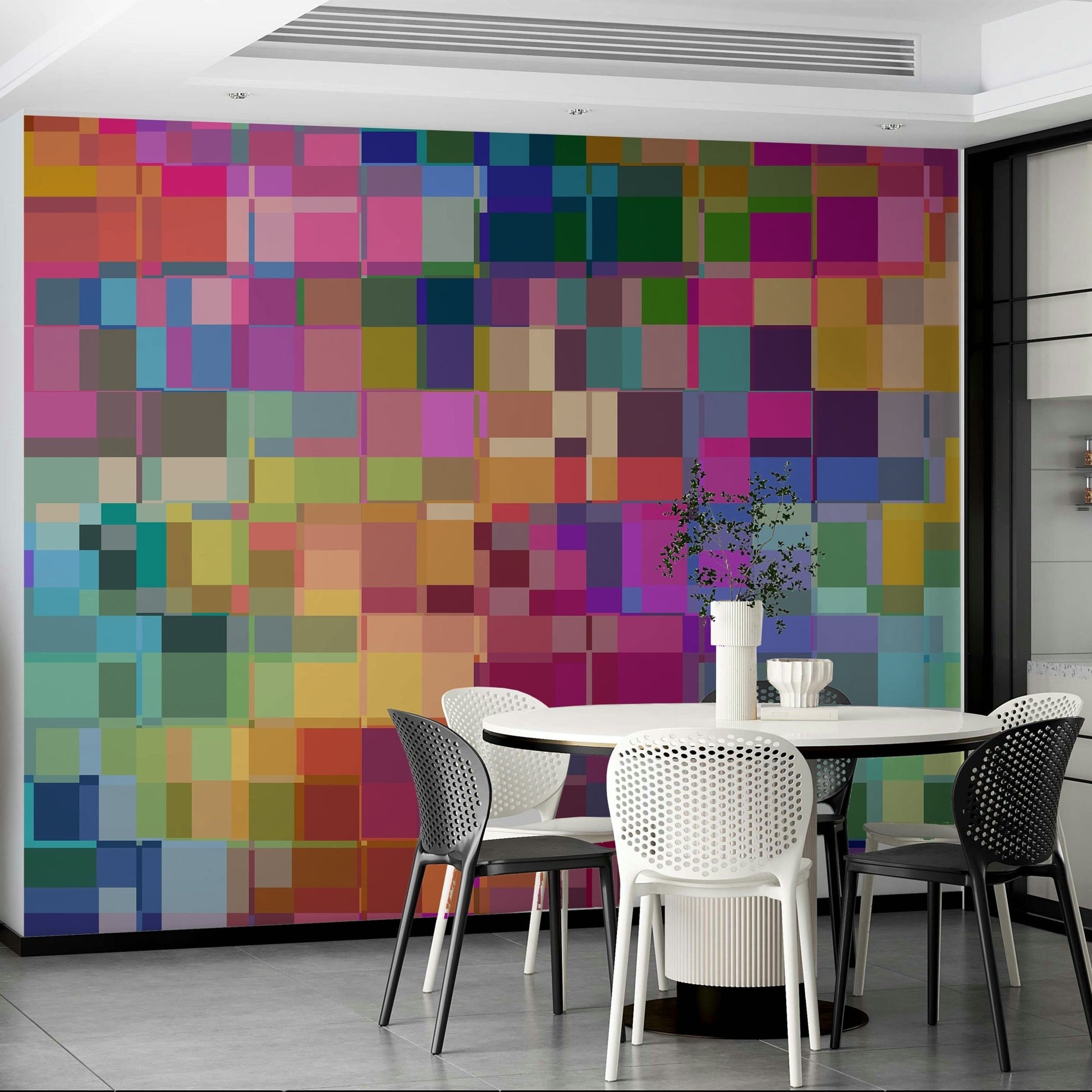 Abstract mural with expressive blocked color fields

