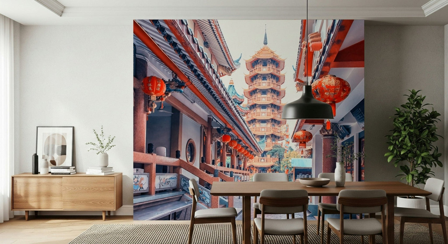 Rich Asian Temple Vista wall paper: dramatic depth perspective.