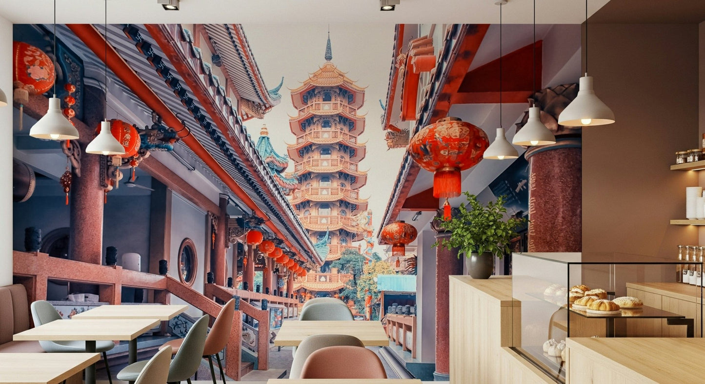 Inspiring Asian Temple Vista decal: calming Asian heritage view.