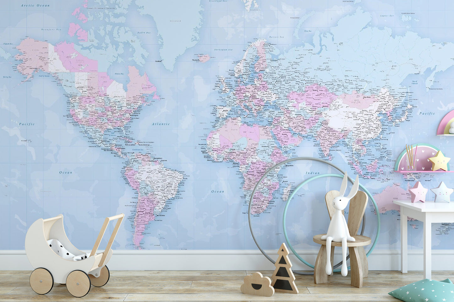 Blue World Map Wallpaper Mural - Giffywalls