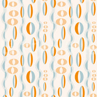 Atomic-inspired wallpaper with bold oval shapes and dotted wave lines for a vintage look.