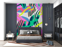 An artistic delicate bloom mural on minimalist wallpaper.

