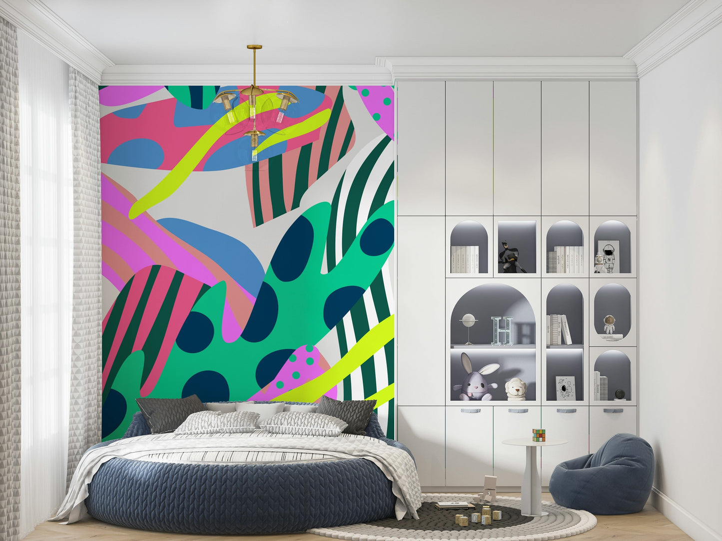 A beautiful midcentury modern floral wallpaper mural.


