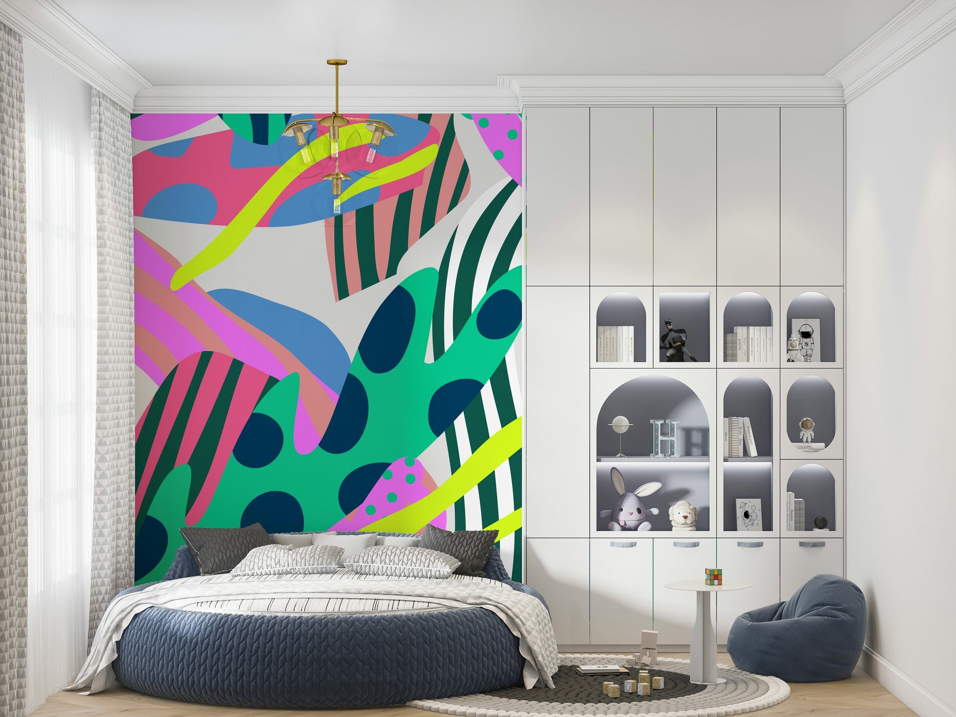 A beautiful midcentury modern floral wallpaper mural.

