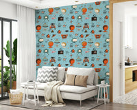 Googie Elements Atomic Retro Wallpaper, Teapots, Pod Chairs.