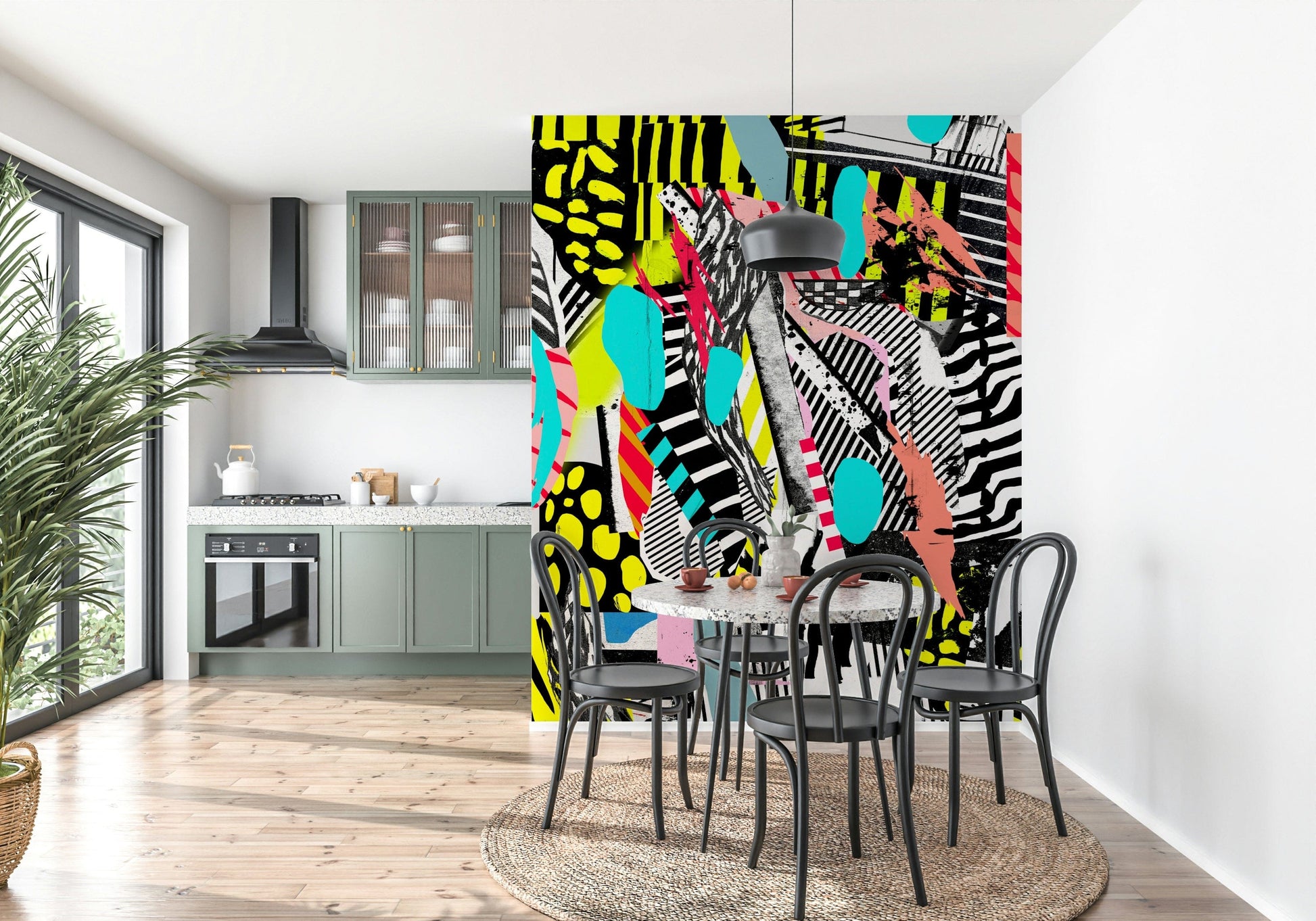 A beautiful modern art wall mural for a living room.


