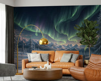 Aurora mural in hallway, modern wall decor with winter sky colors
