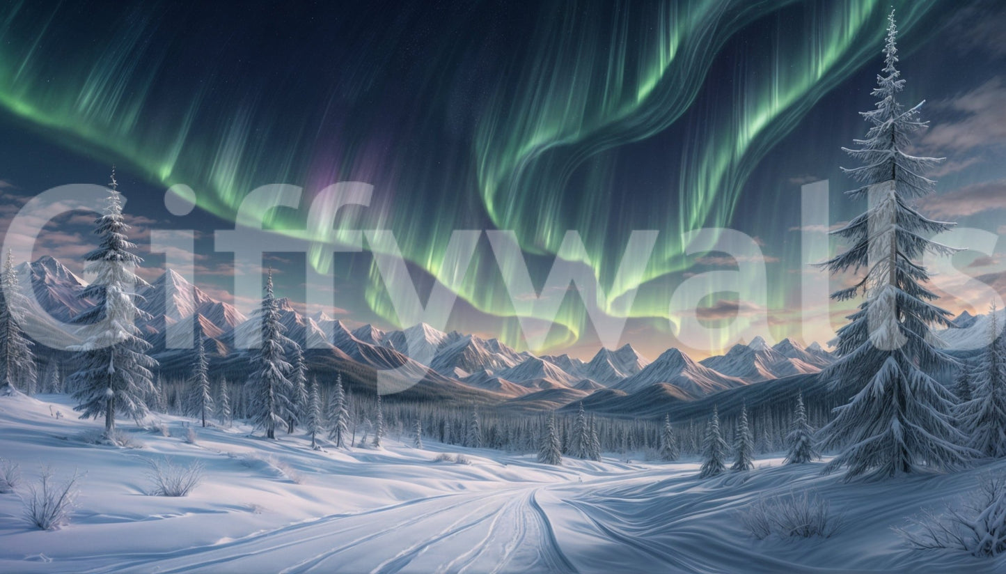 Aurora mural for entryway, modern wall decor with cool color lighting effect