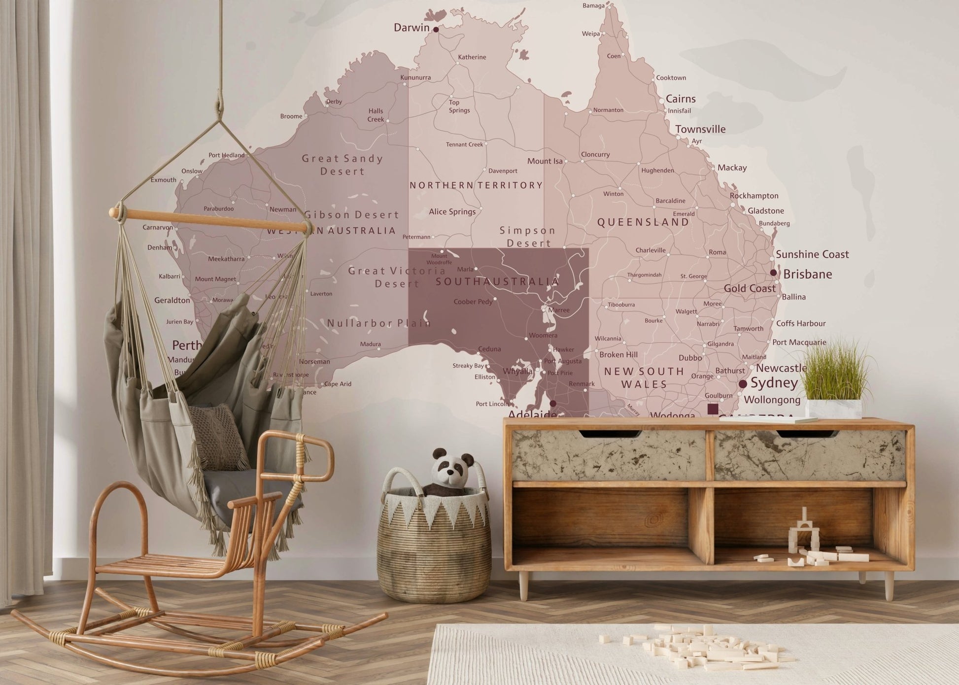 The image shows a serene scene in pink tones.

