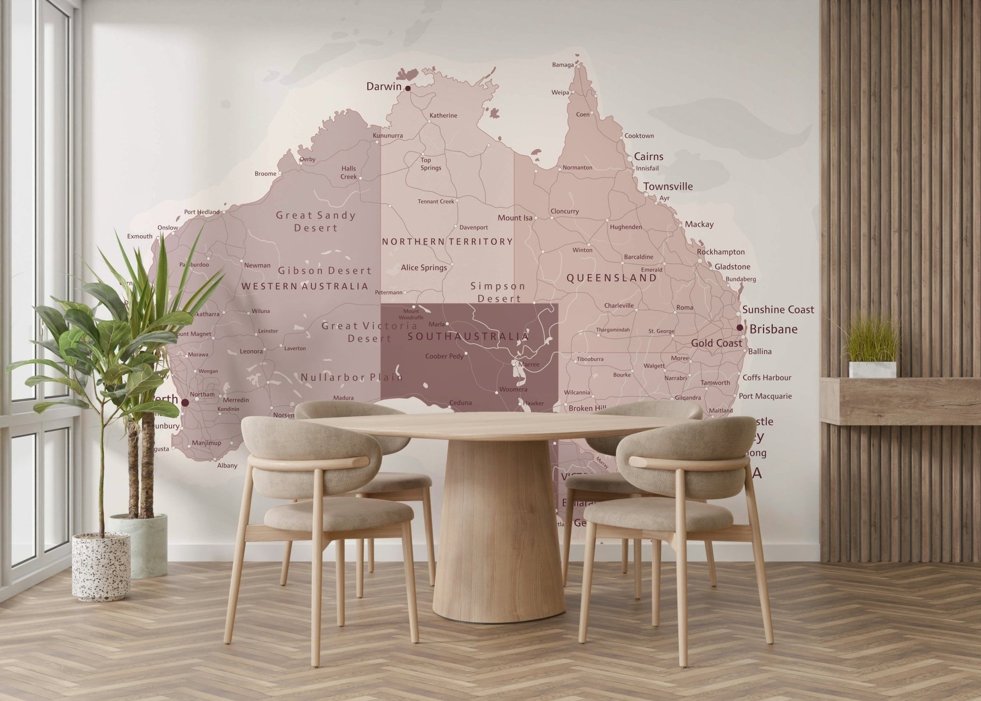 A wall mural of an Australian landscape.

