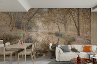 Still canal with fall leaves mural

