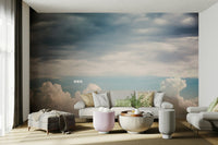 A graceful seasonal cloud wall mural in warm, cozy tones.

