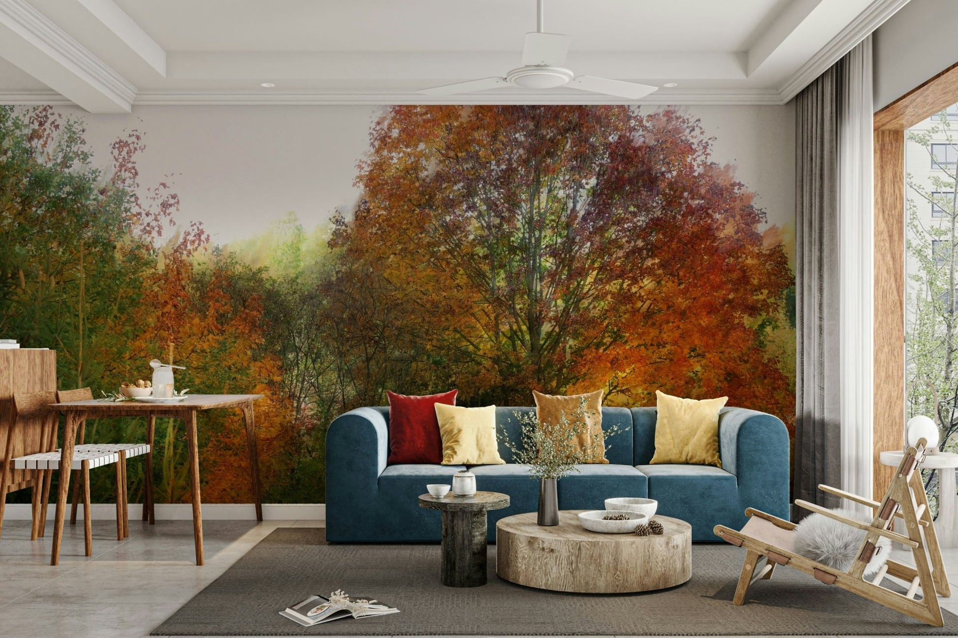 Tree-lined autumn path wallpaper
