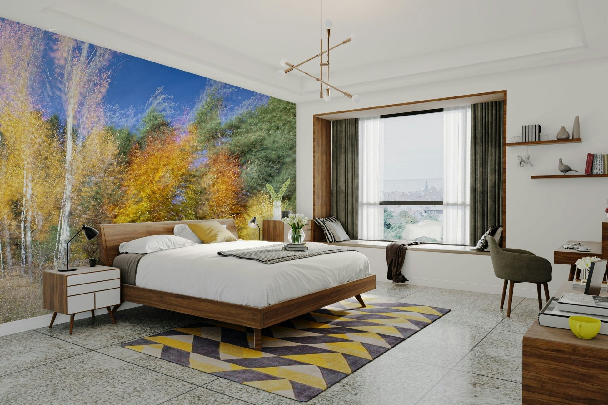 A large-scale abstract art print of a natural scene.

