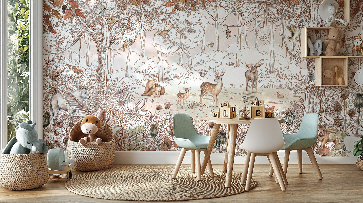 Autumn Forest Friends Wallpaper Mural - Giffywalls