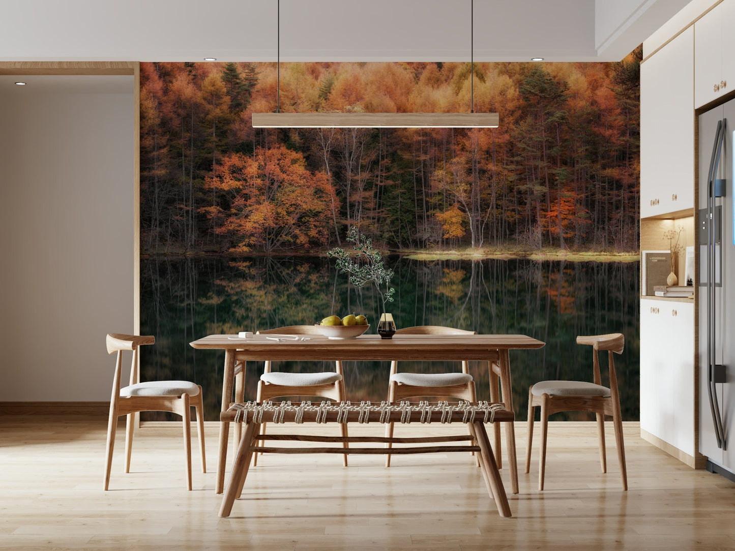 Forest Mirror peel and stick wallpaper Stunning woodland scene, captivating mirror image.
