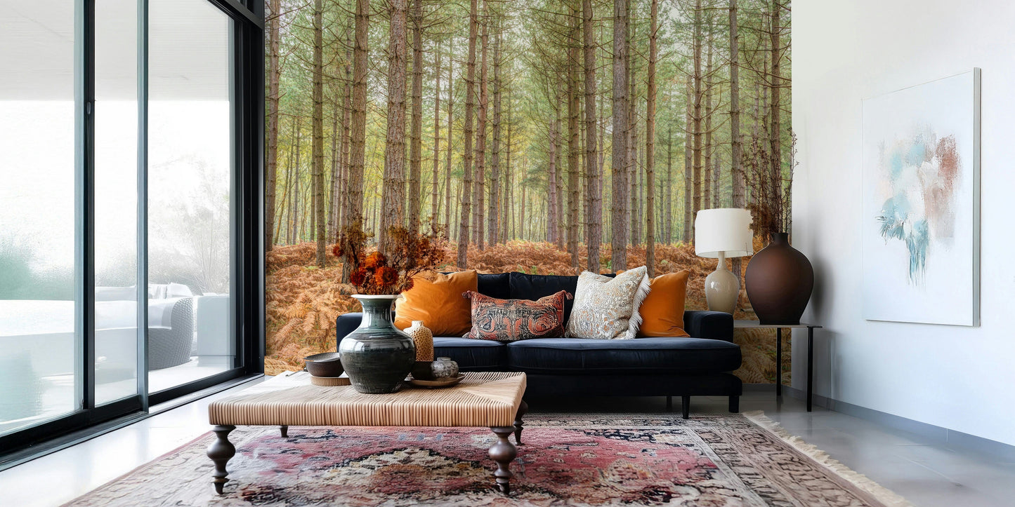 Entryway feature wall with Nature's Embrace Wall Mural, modern console styling