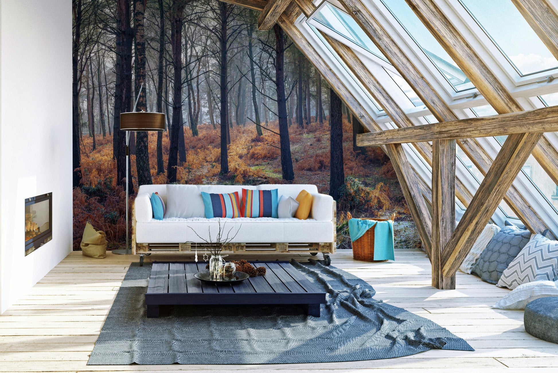 A tranquil misty woods wall mural for your decor.

