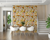 Wall mural of foxes and autumn leaves — cozy, seasonal woodland design.