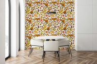Autumn Foxes Wallpaper — charming woodland animals in warm fall tones on white.