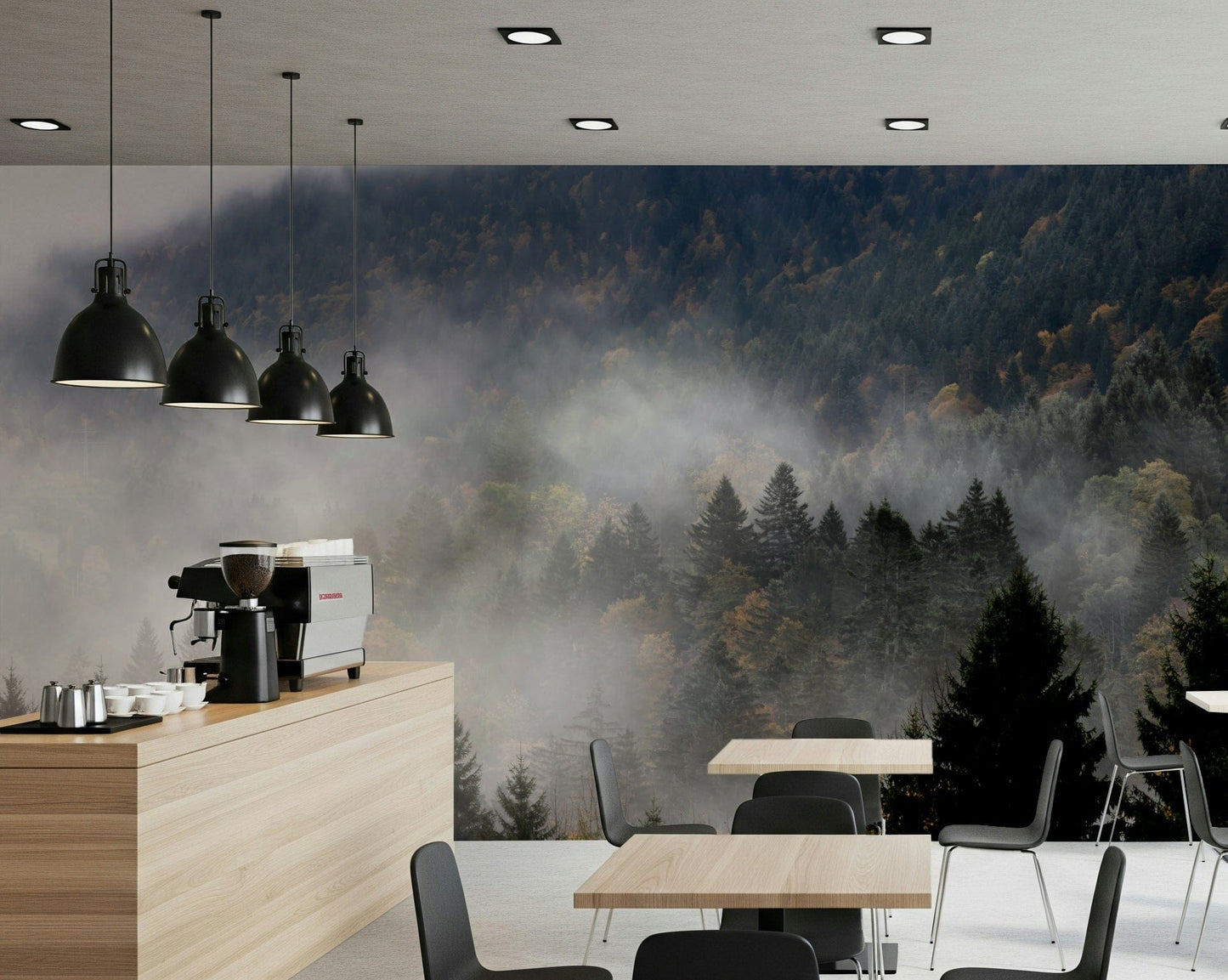 Wall mural, Autumn Haze, stunning fall colors, dense woodland, quiet escape.