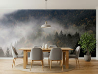 Wall mural, Autumn Haze, captivating woodland fog, serene nature backdrop.