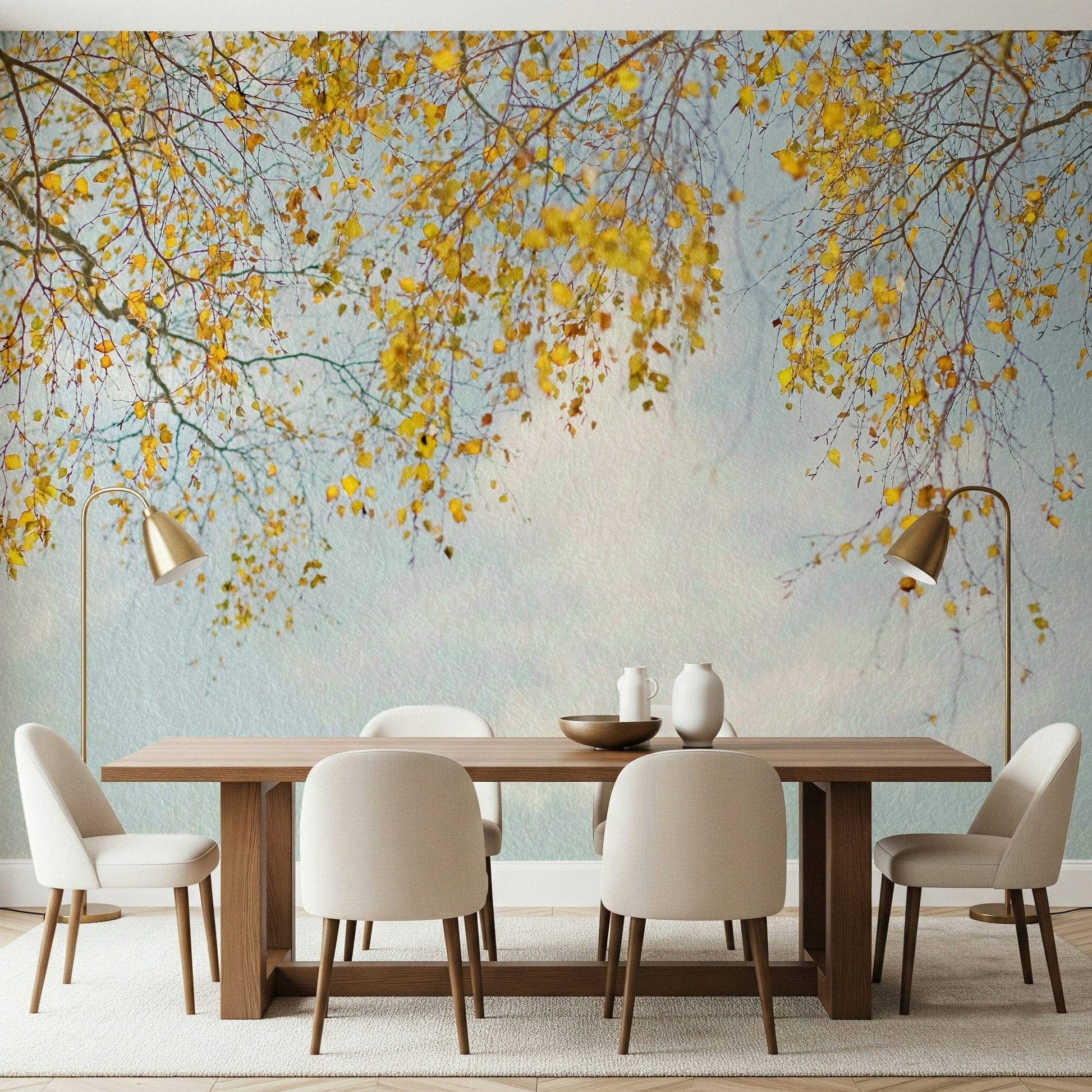 Nature-inspired Autumn Hues Woodland wall covering: Dreamy, textured sky.