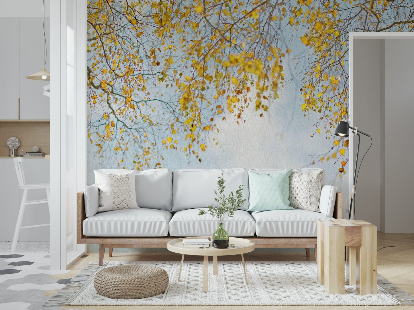Sublime Autumn Hues Woodland wall mural, ethereal light, perfect decor.
