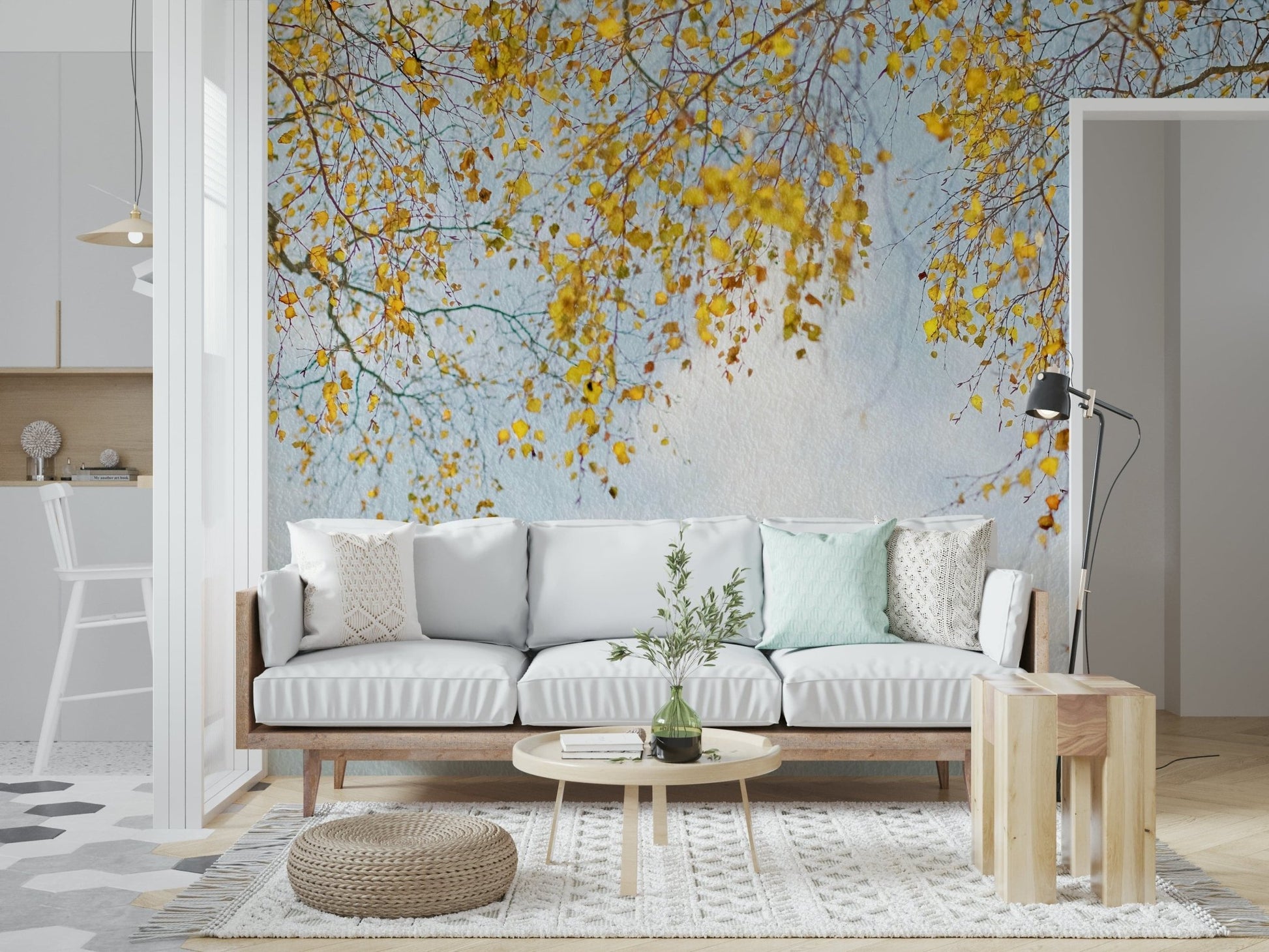 Sublime Autumn Hues Woodland wall mural, ethereal light, perfect decor.