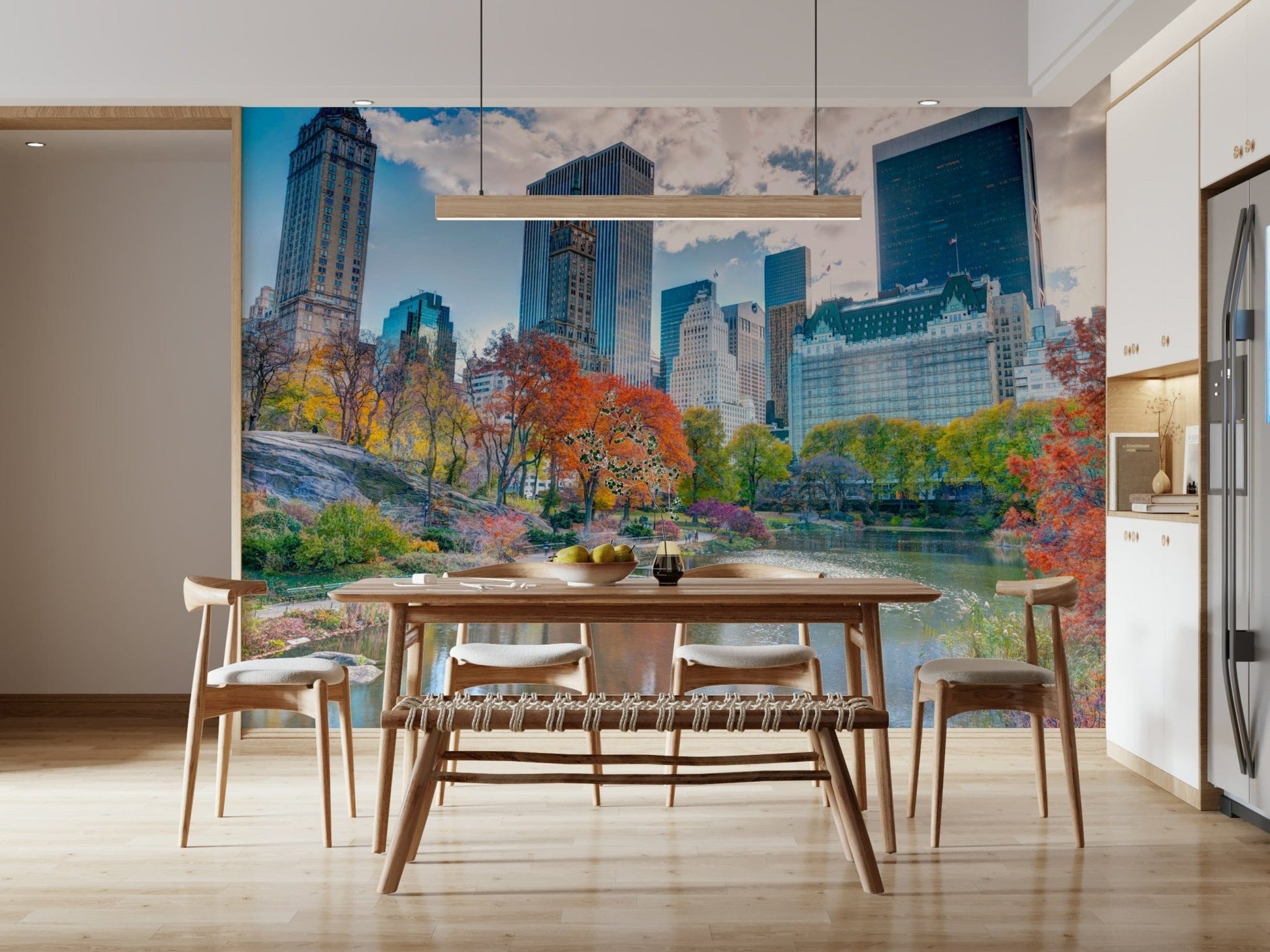 Wall mural Autumn in the City, New York park view with skyscrapers.