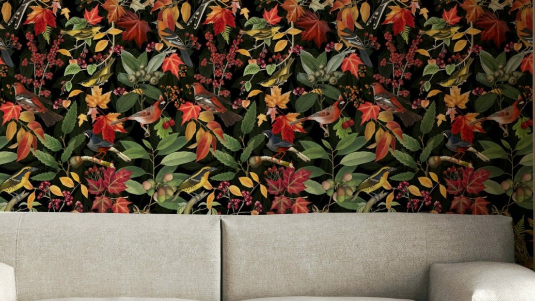 The colors are autumn tones against a black background.

