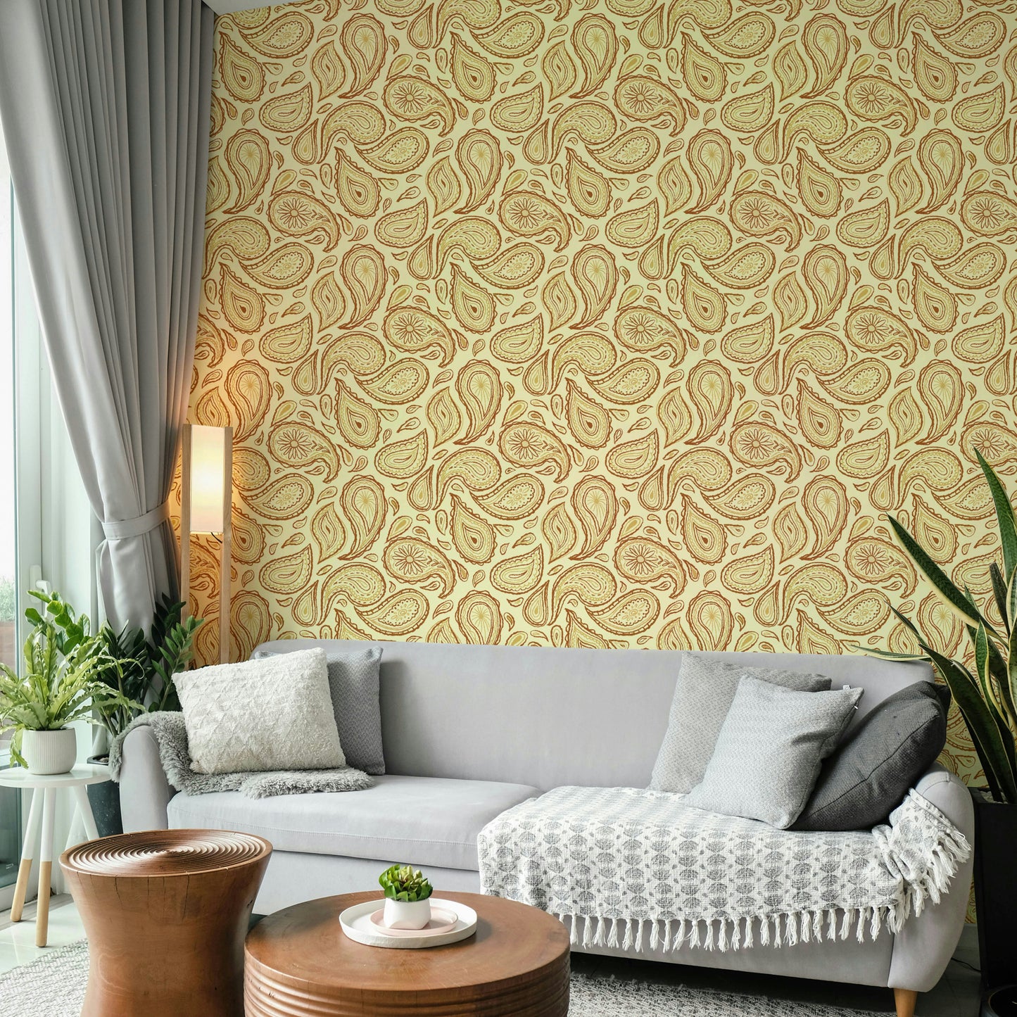Rustic fall paisley wall mural in earthy hues

