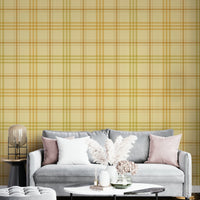 A beautiful cozy plaid wall mural for a living room.

