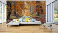 The wall art combines a nature theme with a road.

