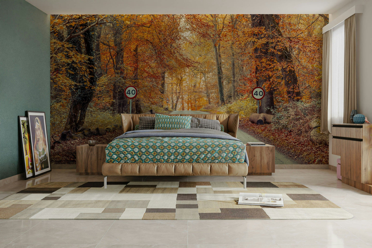 The wallpaper is perfect for a peaceful space.


