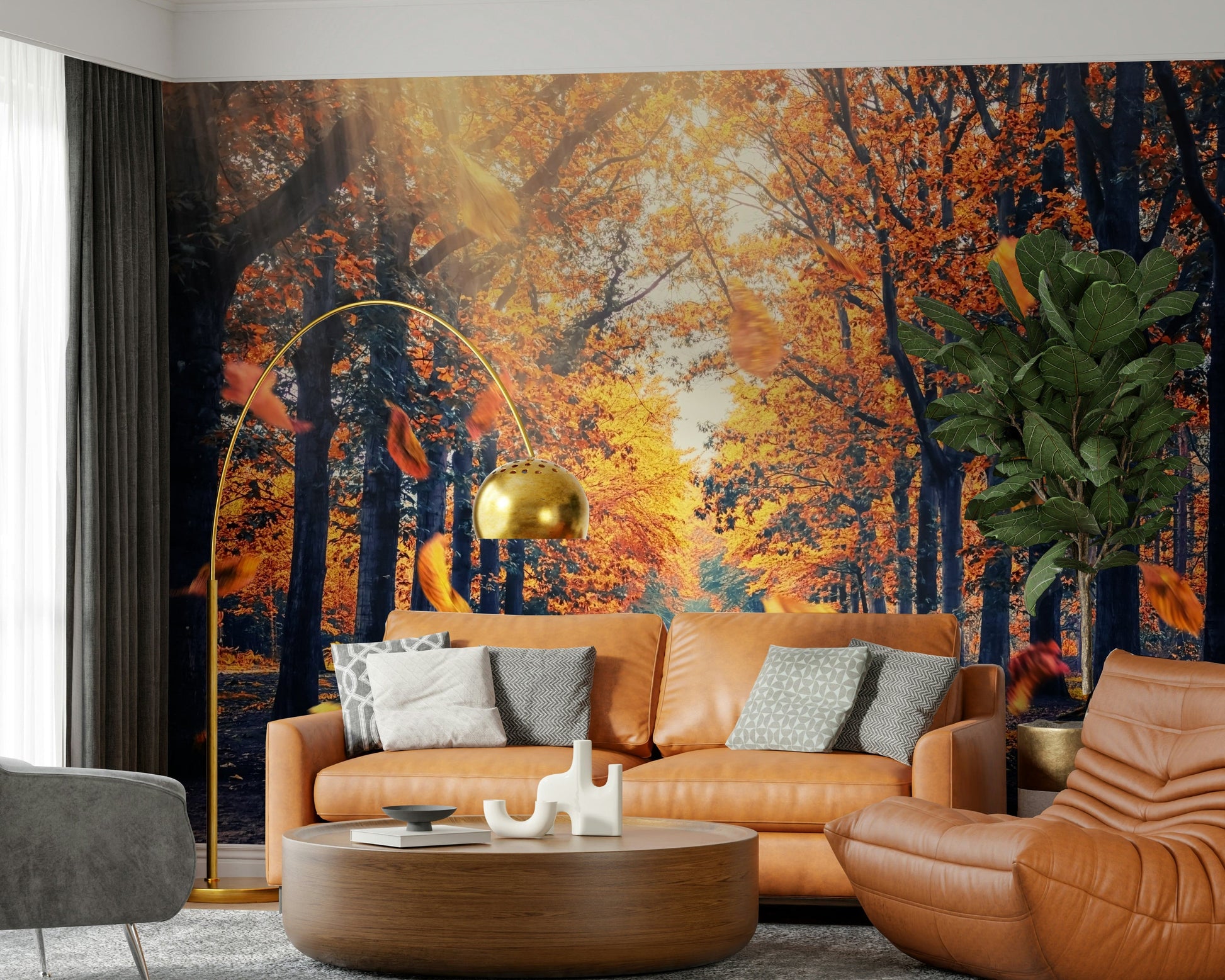 Nature wallpaper featuring a peaceful autumn forest trail with warm tones