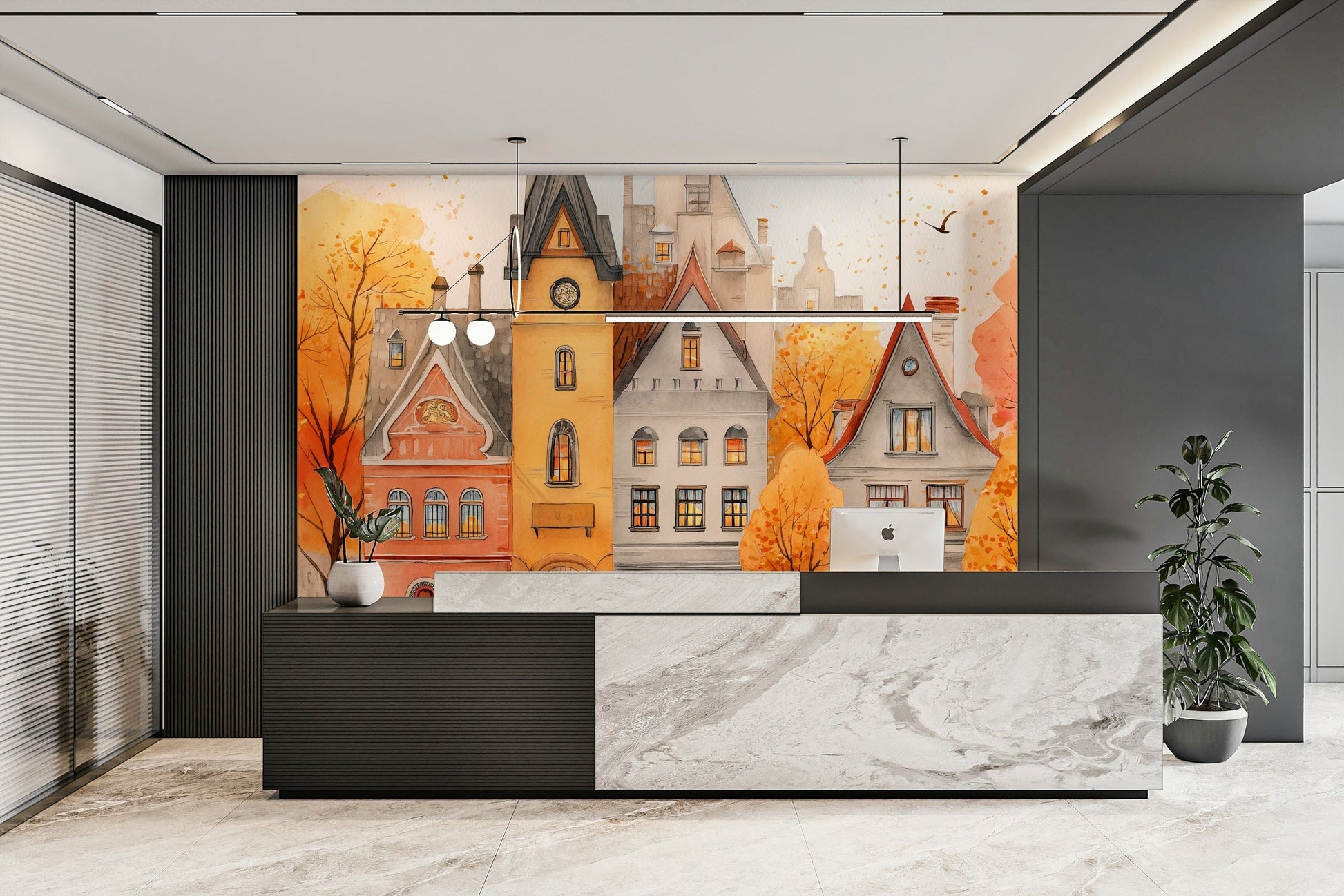 Autumn Town charming wallpaper for walls

