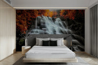 A calming autumn theme wallpaper mural that defines a space.

