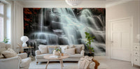 A graceful subtle cascade wall mural in warm, natural tones.

