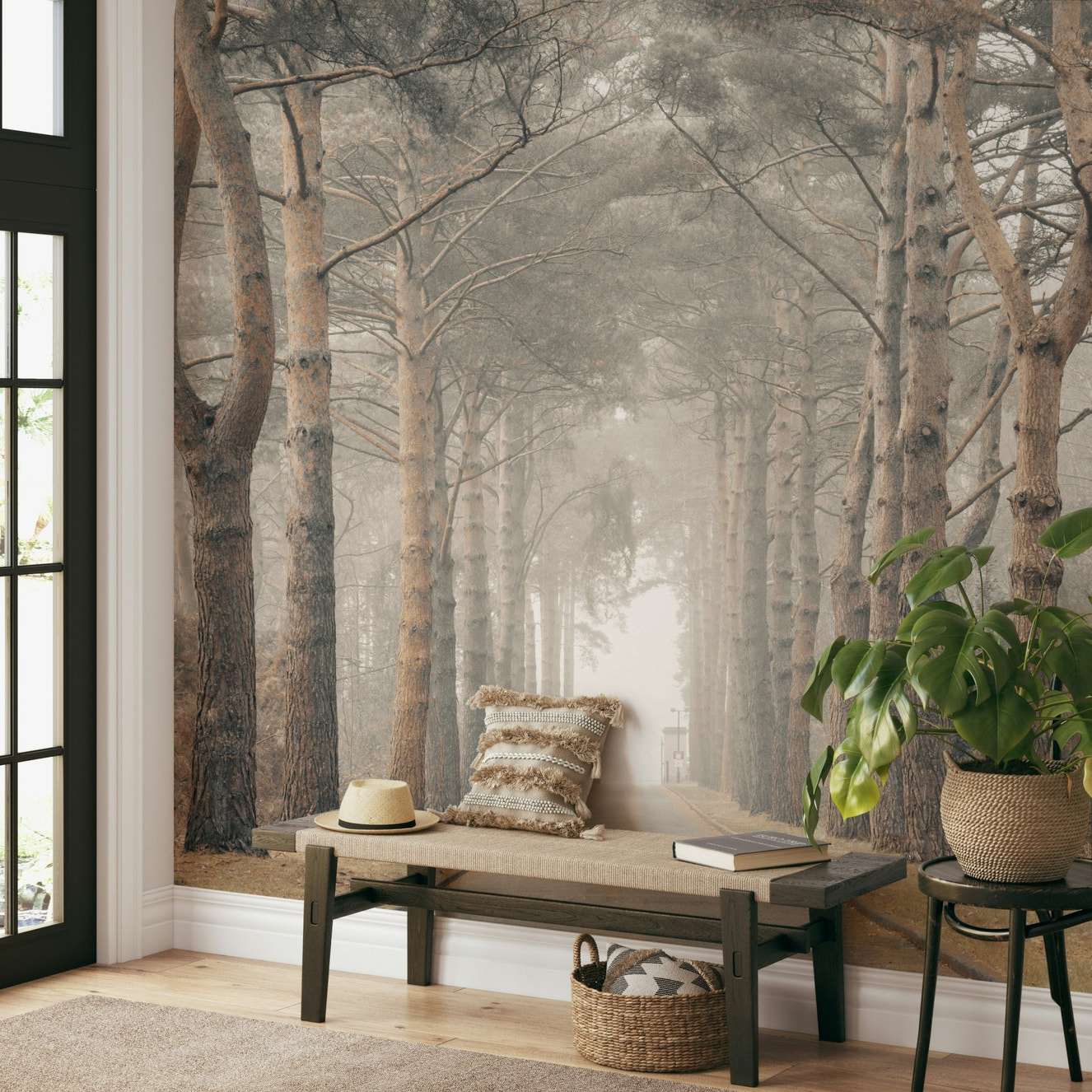 Warm-toned tree mural for interiors

