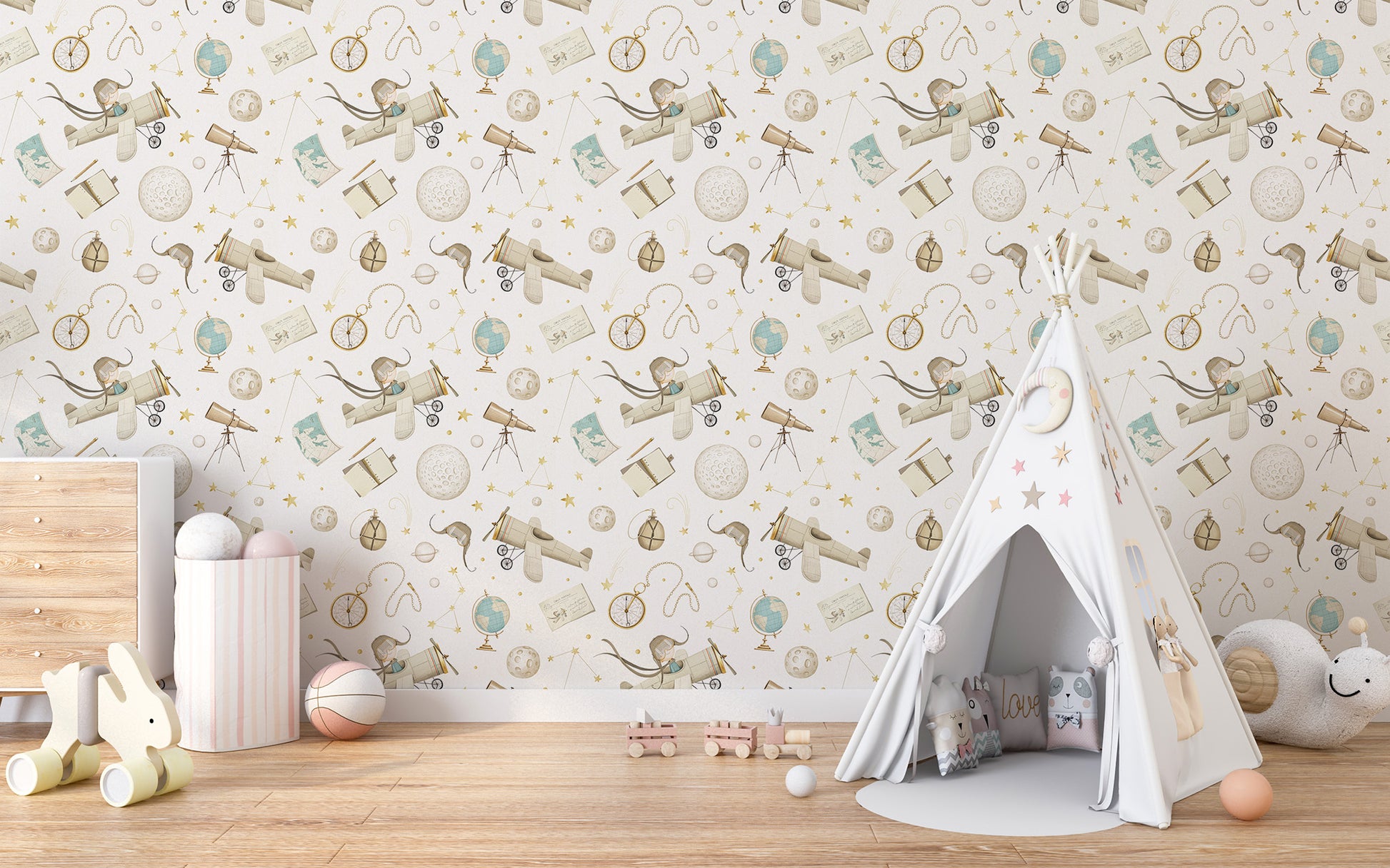 Adventure-inspired kids room mural