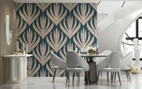 Modern Aztec Flora wallpaper showcasing large symmetrical leaf-inspired designs in cream and rust accents.