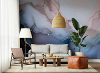 Artistic mineral wall mural in shades of navy, indigo, and silver for a calm, elegant interior.