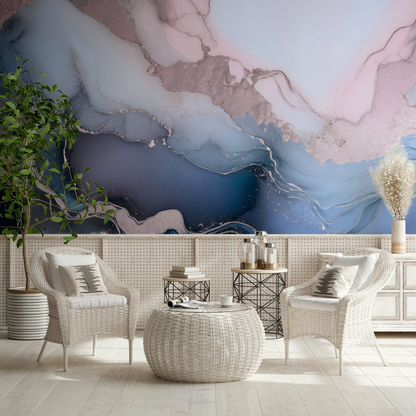 Mystic Mineral Layers Blue design mural blending marble-inspired patterns and fluid mineral artistry.