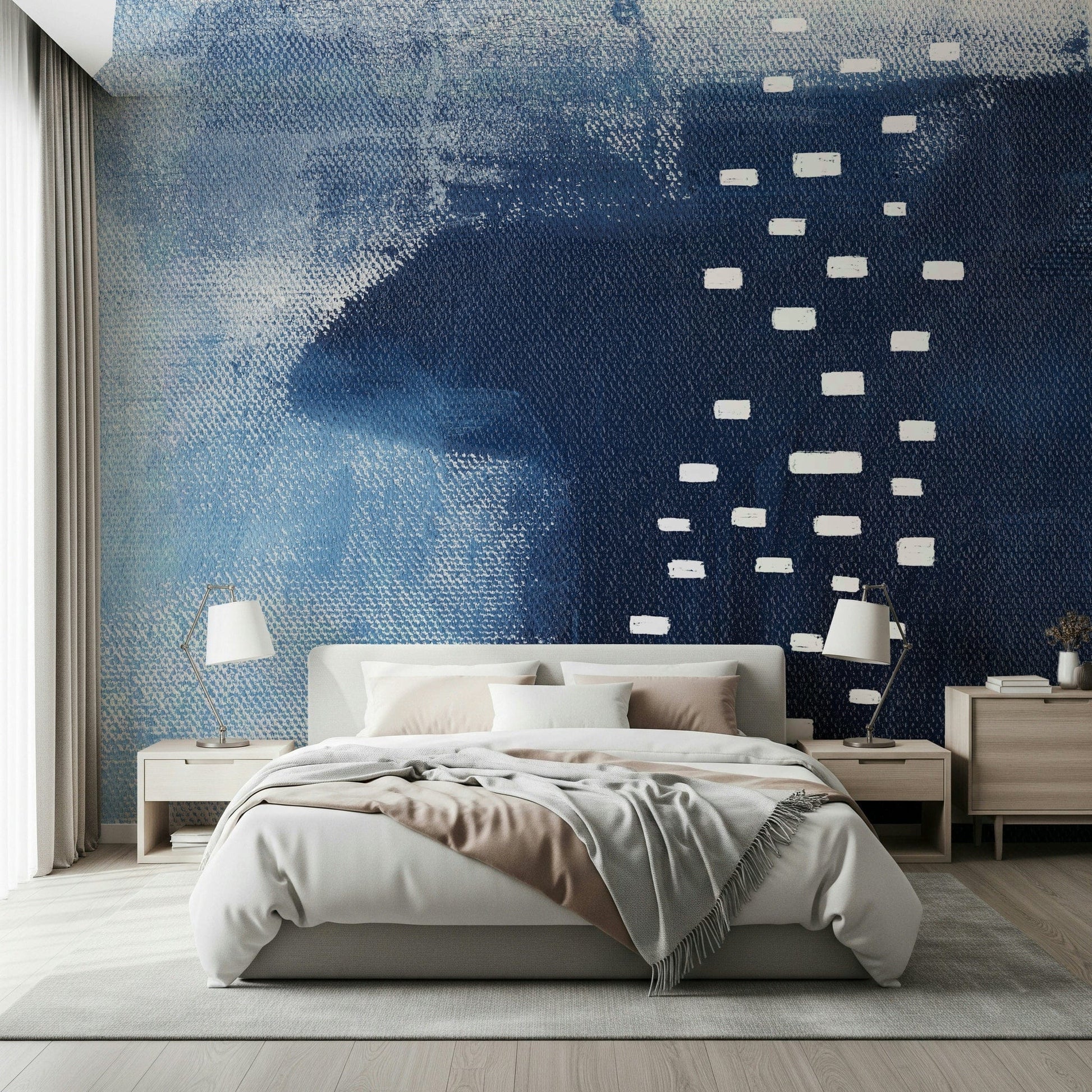 An artistic soft focus mural on minimalist wallpaper.