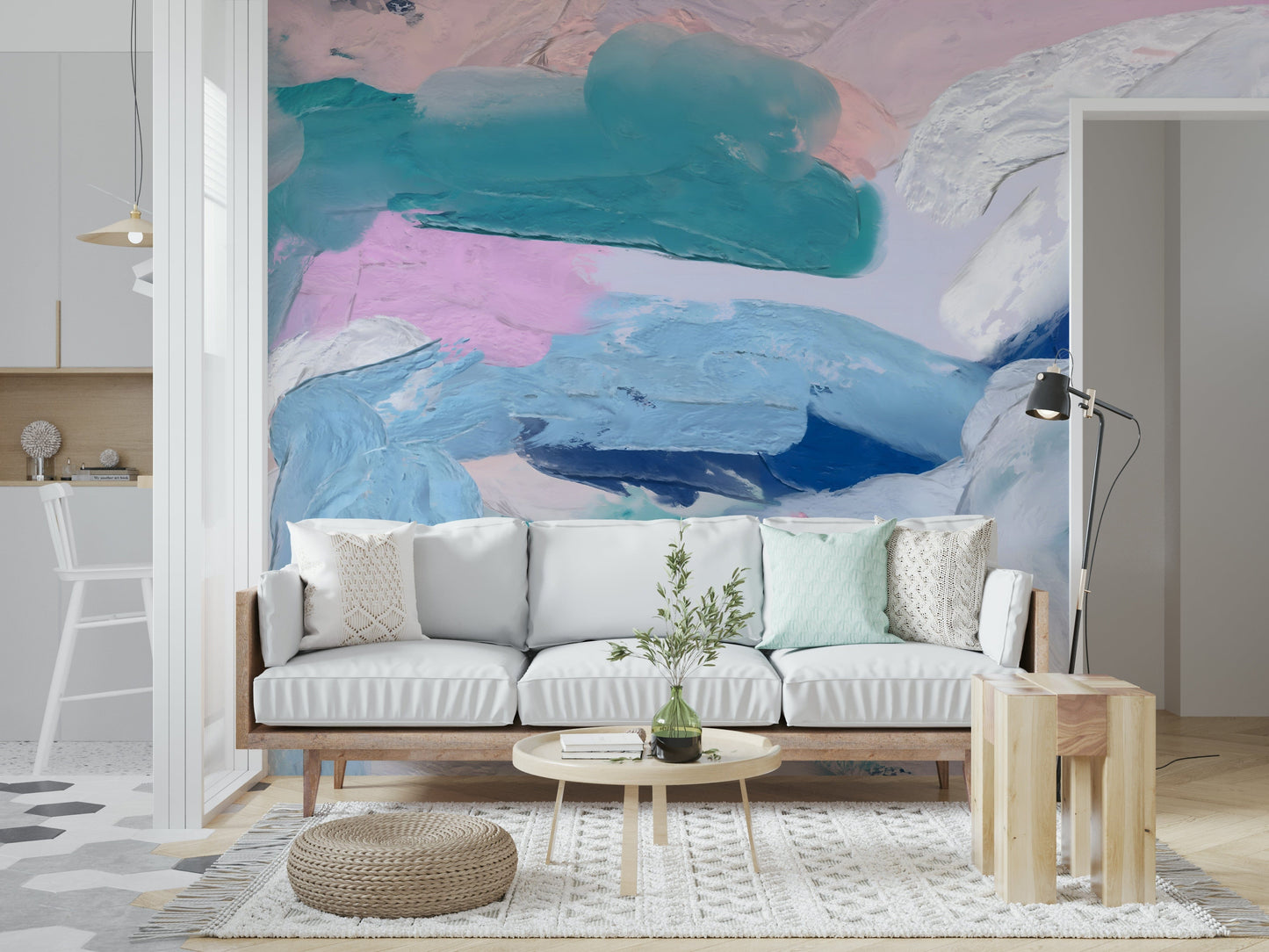 Azure Strokes wallpaper for walls refreshing ocean tones.