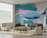 Modern fluid art design Azure Strokes wall mural.