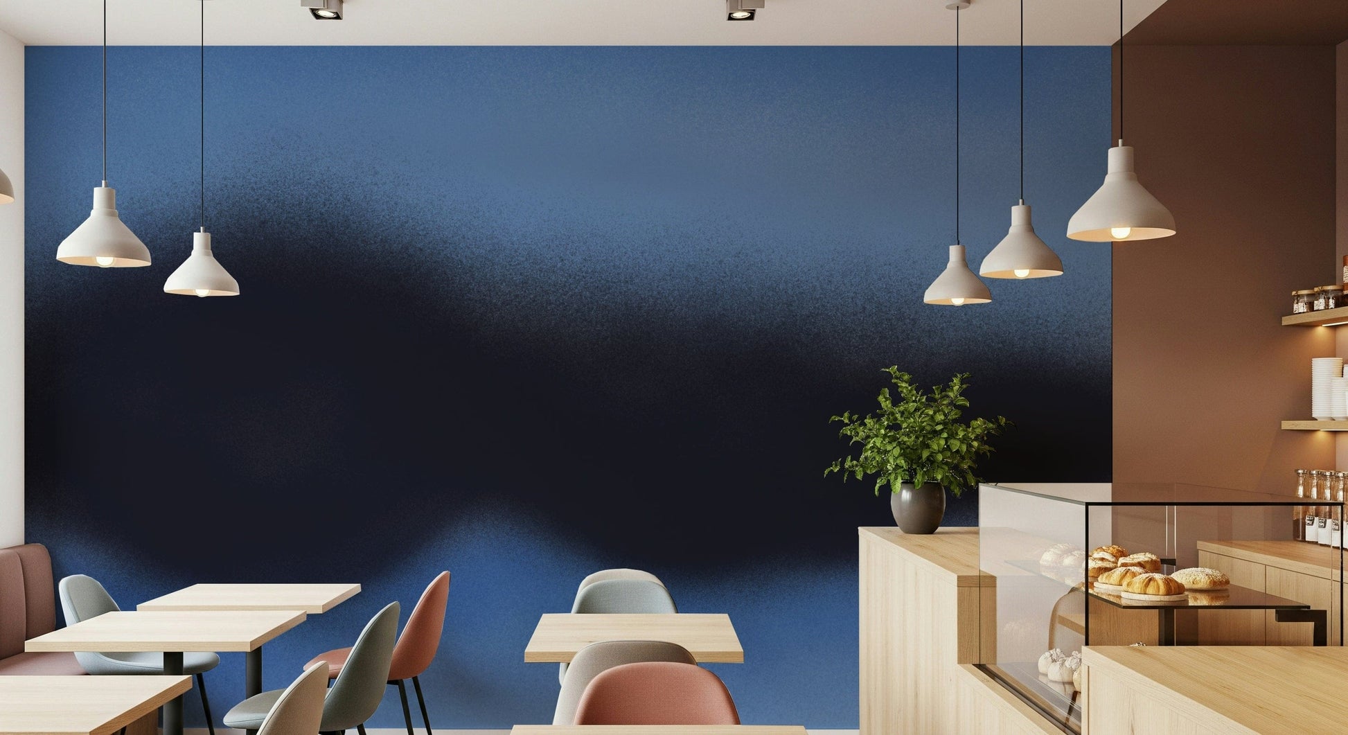 A graceful subtle pattern wall mural in cool, azure tones.

