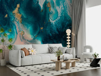 A calming abstract design wallpaper mural that defines a space.